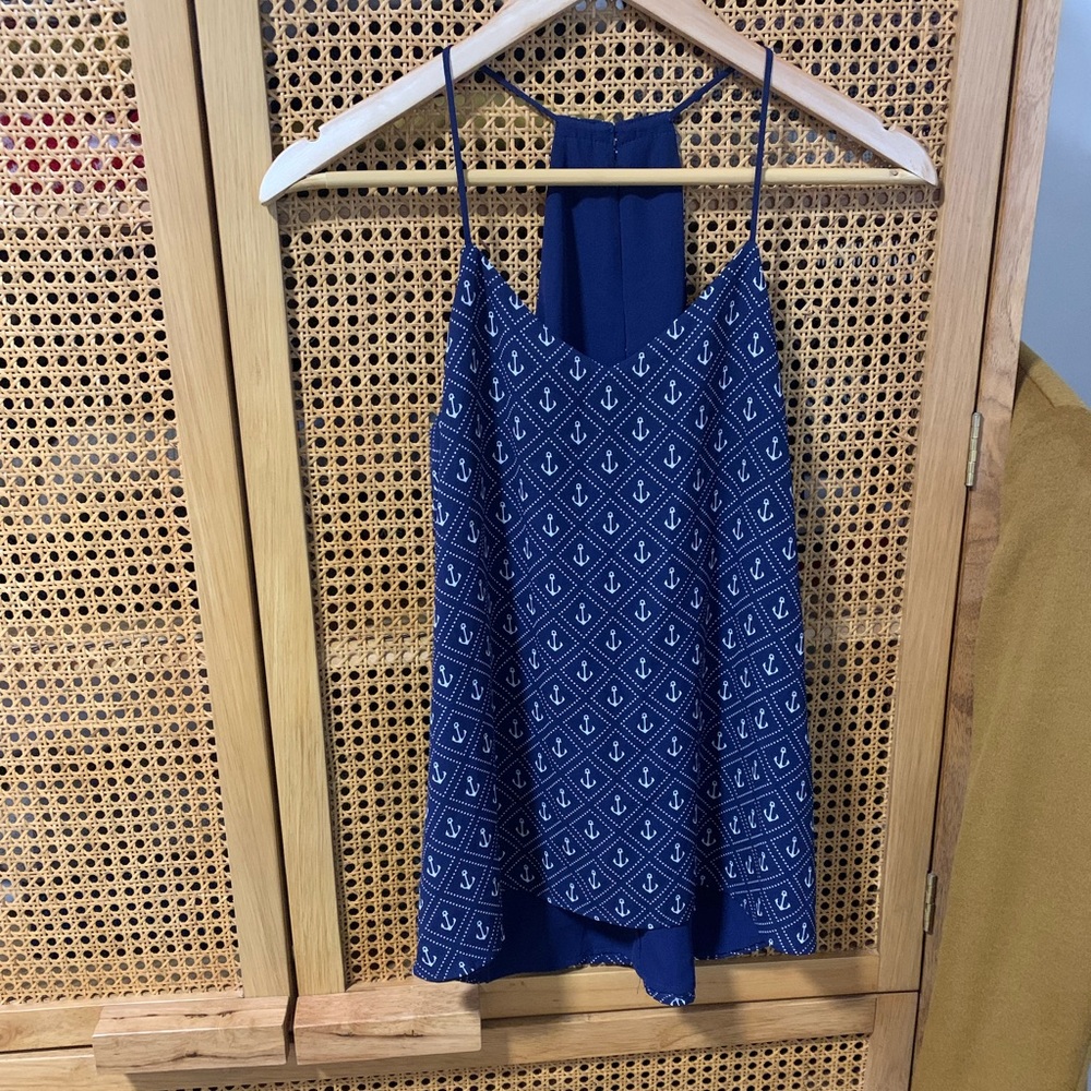 Reversible Express strap blouse - Navy anchor pattern/plain navy